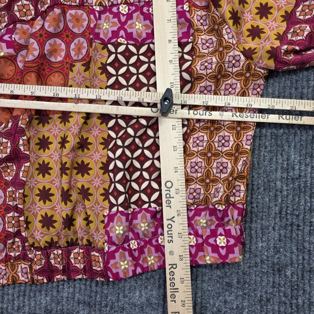Anthropologie DREW Shirt Women M Pink Cropped Floral Boho Patchwork Artsy Retro - Picture 10 of 12